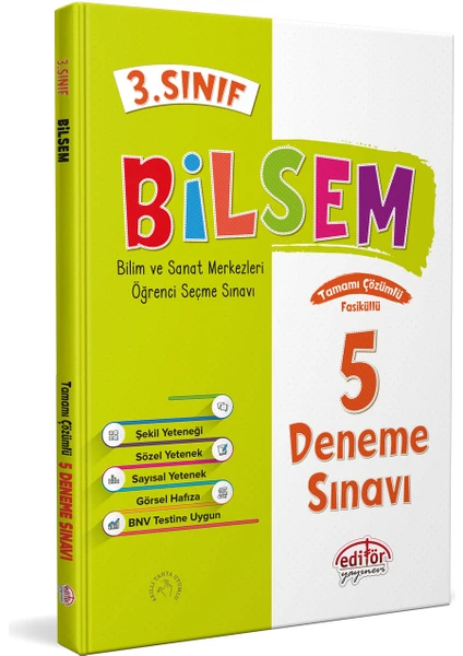 Editör Yayınları 3. Sınıf BİLSEM Çözümlü 5 Deneme Sınavı