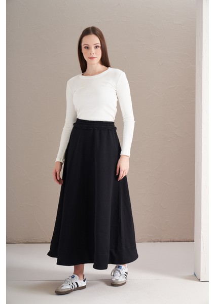 3 Iplik Şardonlu Daire Etek Siyah