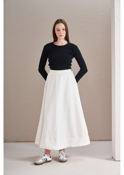 3 Iplik Şardonlu Daire Etek Ekru