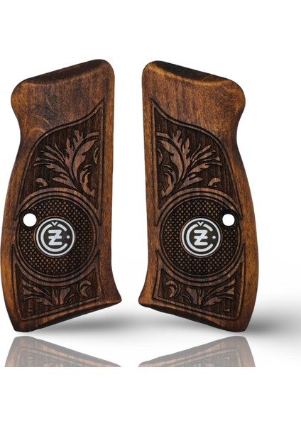 Silah Kabzası - Cz Kompakt, P-01 ile Uyumlu - Koyu Kahverengi Renk - Metal Logolu - CZCMPCV006L2