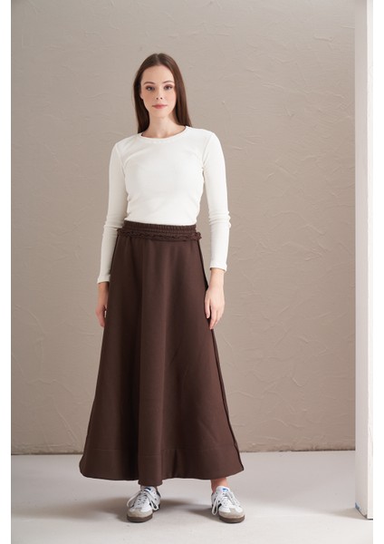 3 Iplik Şardonlu Daire Etek Bitter Kahve