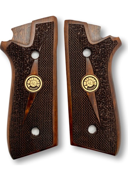 Silah Kabzası - Cybergun, Taurus PT92 ile Uyumlu - Koyu Kahverengi Renk - Metal Logolu - TRSPT92CV002L1
