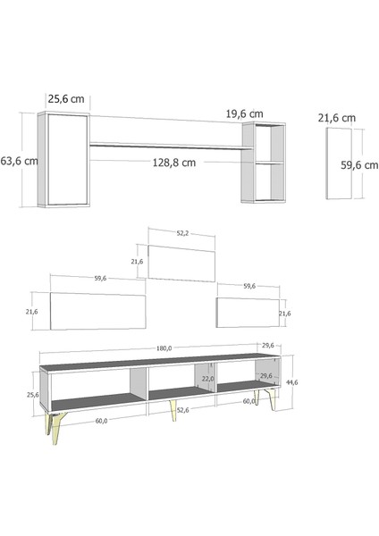 Zeus 180 cm Tv Ünitesi Takımı Safirmeşe-Antrasit