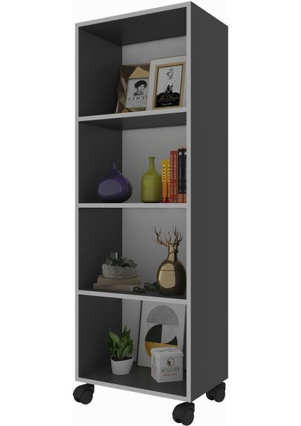 Kenzlife kitaplık beril 128*060*020 gri tekerlekli mutfak dolabı banyo ofis ayakkabılık kiler