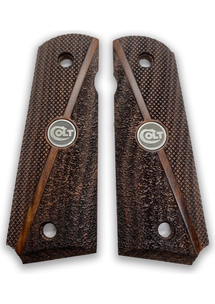Silah Kabzası - Colt 1911, Girsan Mc 1911 ile Uyumlu - Koyu Kahverengi Renk - Metal Logolu - CLT1911CV025L2