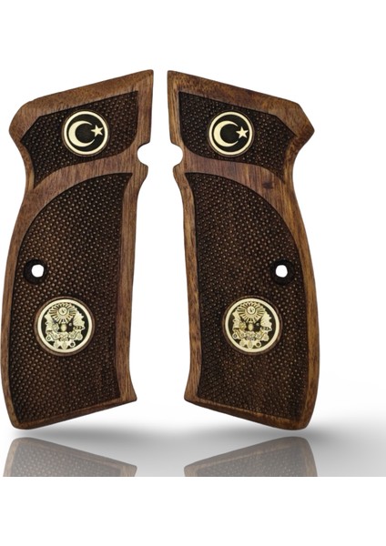 Silah Kabzası - Cz 75, Canik 55, S120, L120 ile Uyumlu - Sadece Vernik Uygulanmış - Ceviz Ağacı - Metal Logolu - CVCZ75SV078L1