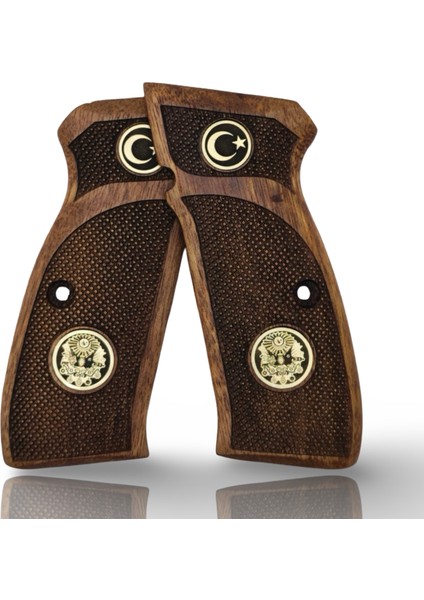 Silah Kabzası - Cz 75, Canik 55, S120, L120 ile Uyumlu - Sadece Vernik Uygulanmış - Ceviz Ağacı - Metal Logolu - CVCZ75SV078L1
