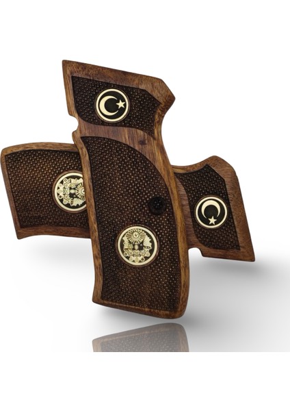Silah Kabzası - Cz 75, Canik 55, S120, L120 ile Uyumlu - Sadece Vernik Uygulanmış - Ceviz Ağacı - Metal Logolu - CVCZ75SV078L1