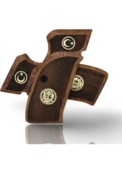Silah Kabzası - Cz 75, Canik 55, S120, L120 ile Uyumlu - Sadece Vernik Uygulanmış - Ceviz Ağacı - Metal Logolu - CVCZ75SV078L1