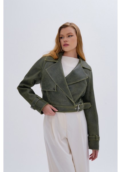 Kadın Hakiki Deri Olive Deri Mont 616 Z-4011 Bn Derımont SK24/25 Olıve