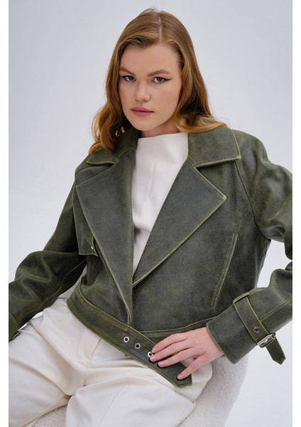 Kadın Hakiki Deri Olive Deri Mont 616 Z-4011 Bn Derımont SK24/25 Olıve