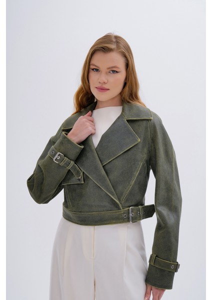 Kadın Hakiki Deri Olive Deri Mont 616 Z-4011 Bn Derımont SK24/25 Olıve