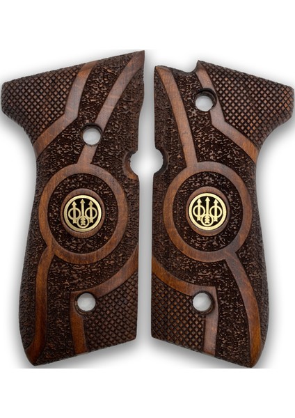 Silah Kabzası - Girsan Yavuz 16, Beretta F92 ile Uyumlu - Koyu Kahverengi Renk - Metal Logolu - BRTF92CV014L2