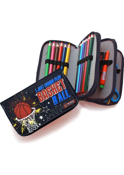 Kalem Kutusu Basketbol Kawai Organizer Kalemkutu Vegan Deri Üç Bölmeli Kalemlik Siyah modelleri