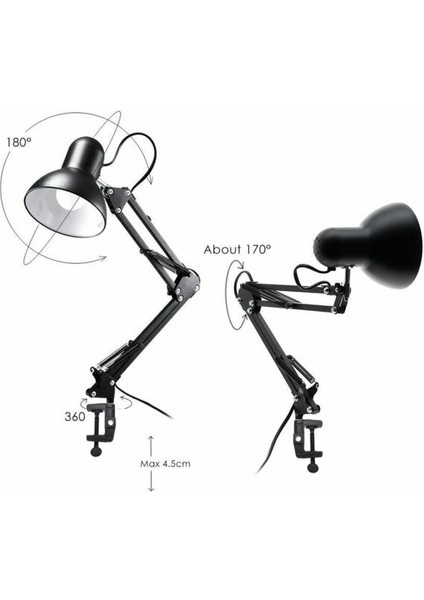 Tertial masa lambası 360° hareketli akrobat mengeneli noas köln siyah çalışma masası lambası + ampul