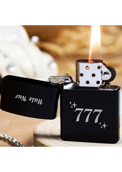 Kişiye Özel Isimli Benzinli Siyah Zippo Çakmak - 777 Baskılı