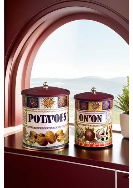 La Dolce Vita Sicilya Esintili Bordo Metal Patates Soğan Kovası & Sebzelik Sepeti 28*22-25*18 (3) modelleri