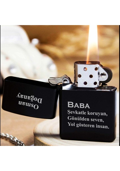 Kişiye Özel Isimli Benzinli Siyah Zippo Çakmak - Baba Babalar Günü Hediye Baskılı fiyatları