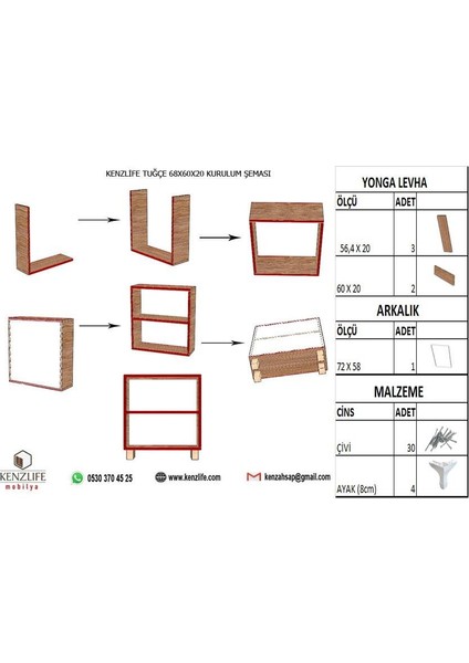 Kenzlife kitaplık tuğçe 108*040*020 cvz ayaklı mutfak dolabı banyo ofis ayakkabılık kiler