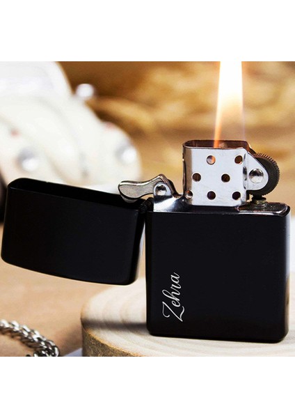 Kişiye Özel Isimli Benzinli Siyah Zippo Çakmak