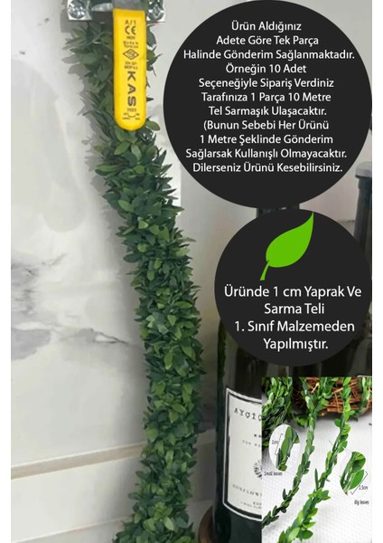 1 Metre Tel Yaprak Doğalgaz Borusu Süsü Şerit Yapay Taç Sarmaşık Çiçek Süs