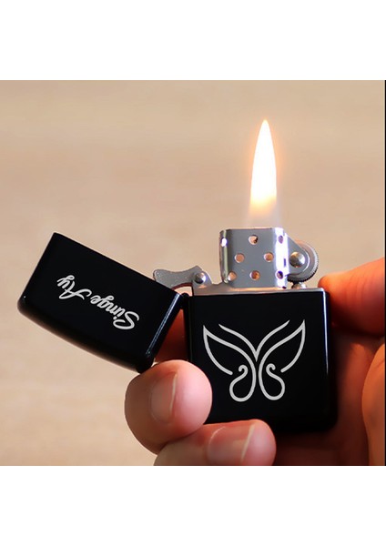 Kişiye Özel Isimli Benzinli Siyah Zippo Çakmak - Kelebek Baskılı fiyatları