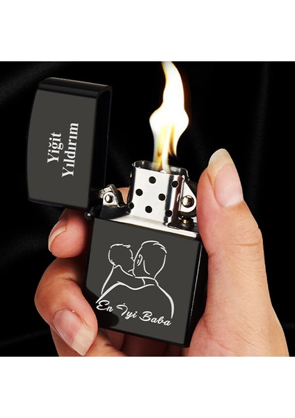 Kişiye Özel Isimli Benzinli Siyah Zippo Çakmak - Baba Babalar Günü Hediye Baskılı