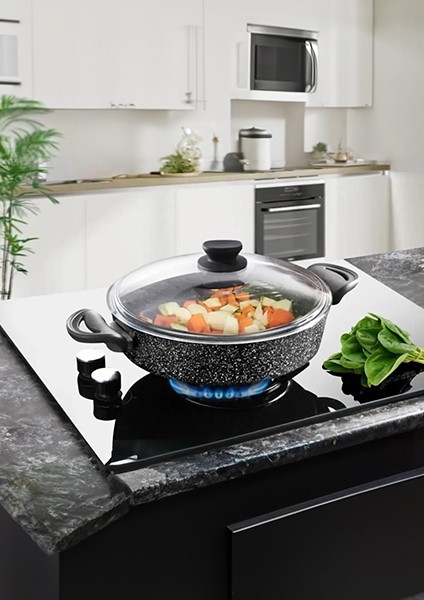 32 cm Granit Basık Tencere - Siyah