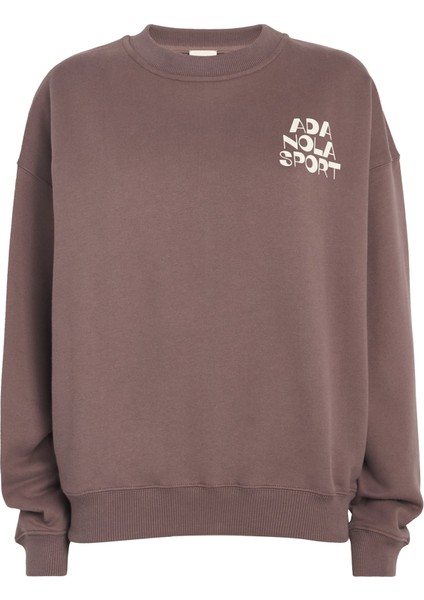 Retro Rahat Sweatshirt Logo Baskılı Yuvarlak Yaka Uzun Kollu Rahat Kesim