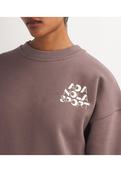 Retro Rahat Sweatshirt Logo Baskılı Yuvarlak Yaka Uzun Kollu Rahat Kesim