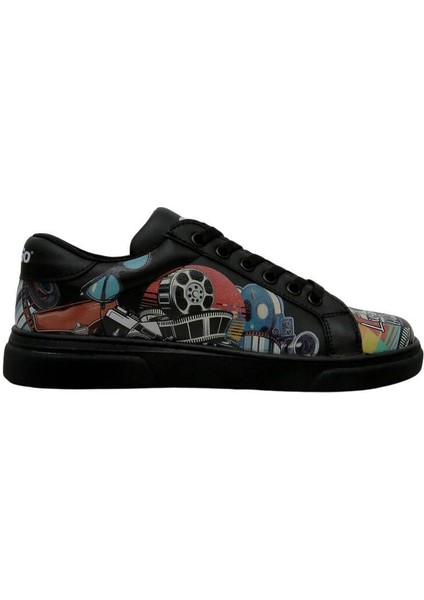 Kadın Vegan Deri Siyah Sneakers - Living in a Vintage Dream Tasarım modelleri