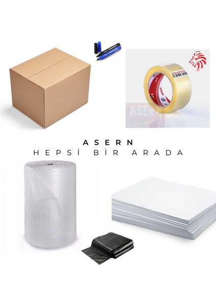 Hepsi Bir Arada Hediyeli Paketleme Seti Taşınma Seti Boş Koli 10 Adet Patpat 10 Metre Bant 2 Adet Kağıt 2 kg Taşıma Poşeti 10 Adet ve Hediye Koli Kalemi