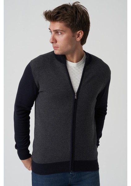 Abrantes K491 Slim Fit Fermuarlı Triko Hırka Laci