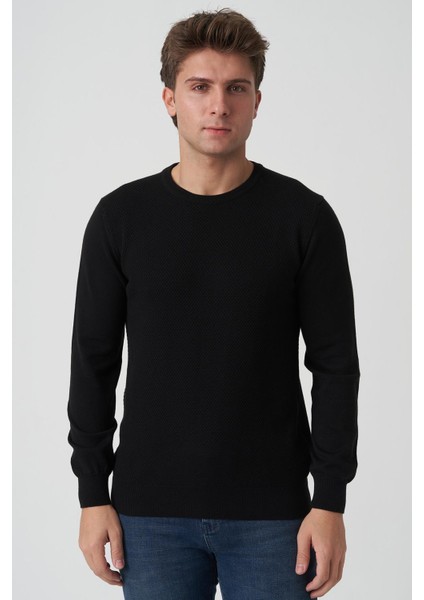 Albufeira 4025 0 Yaka Slim Fit Pamuklu Triko Siyah