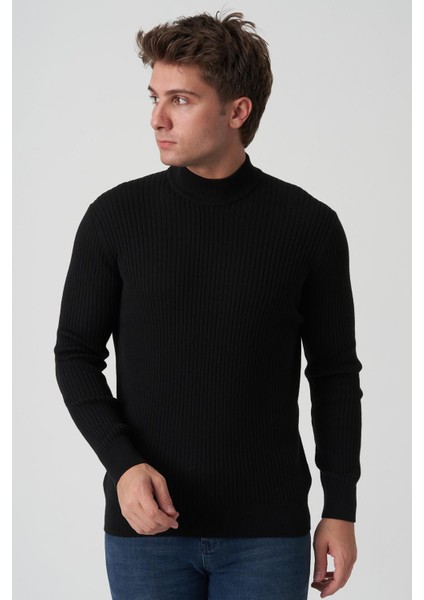 Águeda 1284 Slim Fit Yarım Balıkçı Triko Siyah