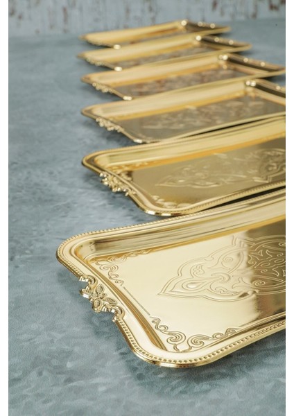 Sadece 6 Tepsi Seti 6 Adet Tek Kişilik Kahve Sunumluk Metal Damat Söz Tepsisi Gold 6 Tepsi