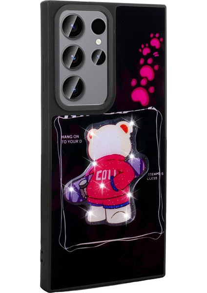 - Samsung Galaxy S22 Ultra - Kılıf Parlayan Kabartmalı İkonik Figürlü Amas Silikon Kapak - Siyah - T31217