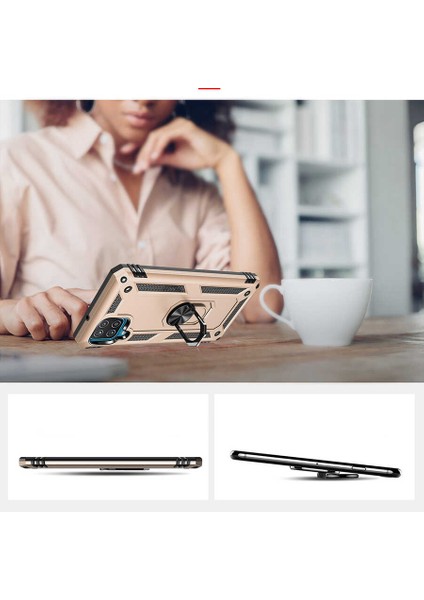 - Samsung Galaxy A12 - Kılıf Yüzüklü Zırh Tank Vega Kapak - Siyah - T16364