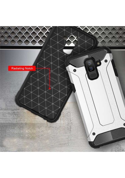 - Samsung Galaxy J8 - Kılıf Çift Katman Zırh Tank Crash Military Kapak - Gri - T5577