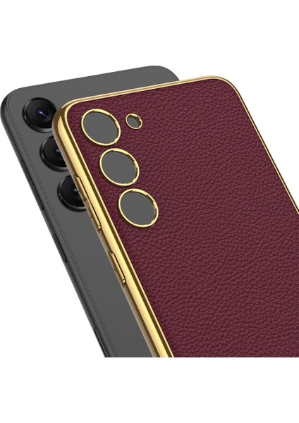 - Samsung Galaxy S23 - Kılıf Deri Görünümlü Kenarları Elektroplating Kaplama Fizyon Kapak - Siyah - T26172