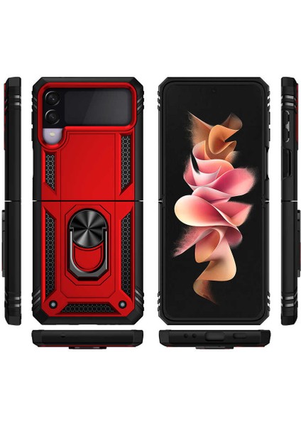 - Samsung Galaxy Z Flip 3 - Kılıf Yüzüklü Zırh Tank Vega Kapak - Siyah - T20139