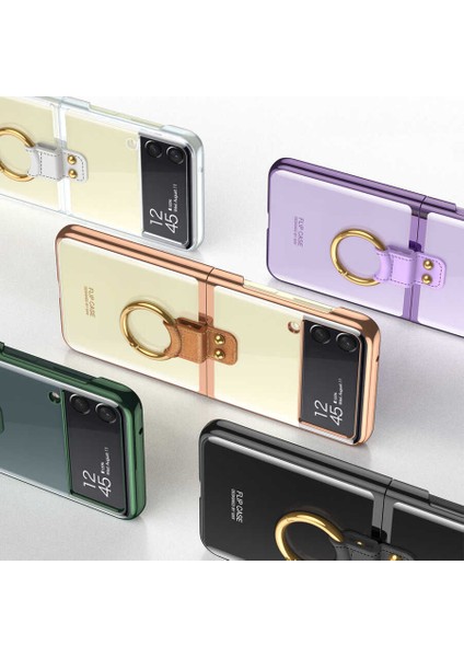 - Samsung Galaxy Z Flip 3 - Kılıf Koruyucu Kılıf Yüzüklü Kıpta Kapak - Mor - T20480