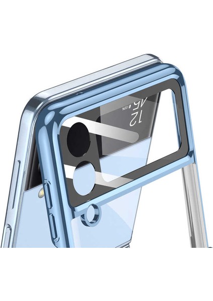 - Samsung Galaxy Z Flip 4 - Kılıf Kıpta Yüzüklü Lens Korumalı Kapak - Mavi - T25130