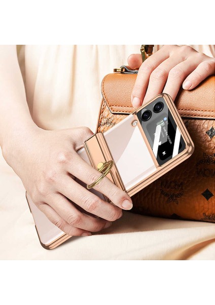 - Samsung Galaxy Z Flip 4 - Kılıf Kıpta Yüzüklü Lens Korumalı Kapak - Mavi - T25130