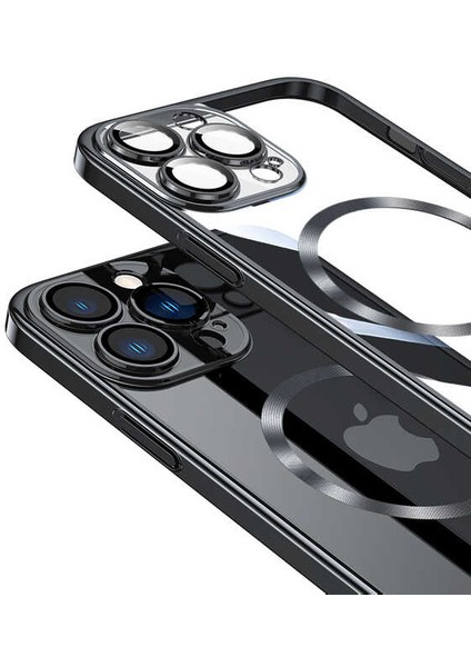 - Apple iPhone 13 Pro Max - Kılıf Wireless Şarj Özellikli Sert PC Riksos Magsafe Kapak - Siyah - T24781
