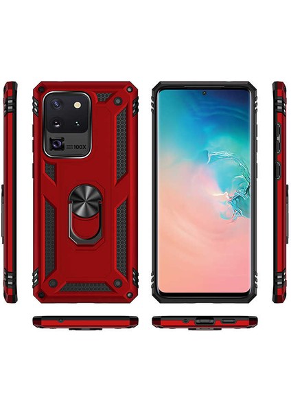 - Samsung Galaxy S20 Ultra - Kılıf Yüzüklü Zırh Tank Vega Kapak - Mavi - T11898