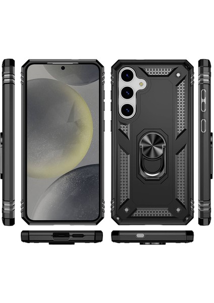 - Samsung Galaxy S24 Plus - Kılıf Yüzüklü Zırh Tank Vega Kapak - Kırmızı