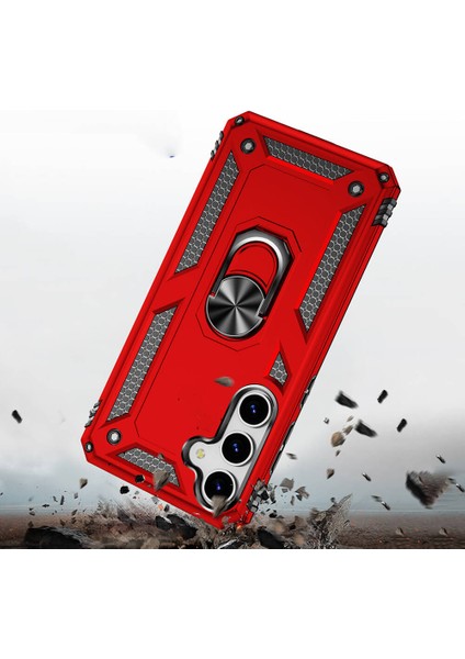 - Samsung Galaxy S24 Plus - Kılıf Yüzüklü Zırh Tank Vega Kapak - Kırmızı