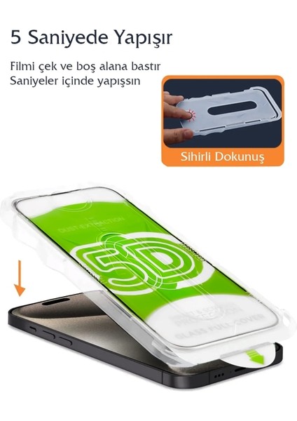 iPhone 16 Pro Max Kolay Uygulama Aparatlı Ekran Koruyucu 9h Tam Kaplayan Parlak Temperli Cam