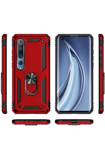 - Xiaomi Mi 10 - Kılıf Yüzüklü Zırh Tank Vega Kapak - Kırmızı - T12987